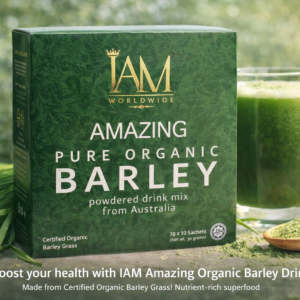 IAM Amazing Organic Barley Powdered Drink Mix available at Welcome Traders, Doha Qatar